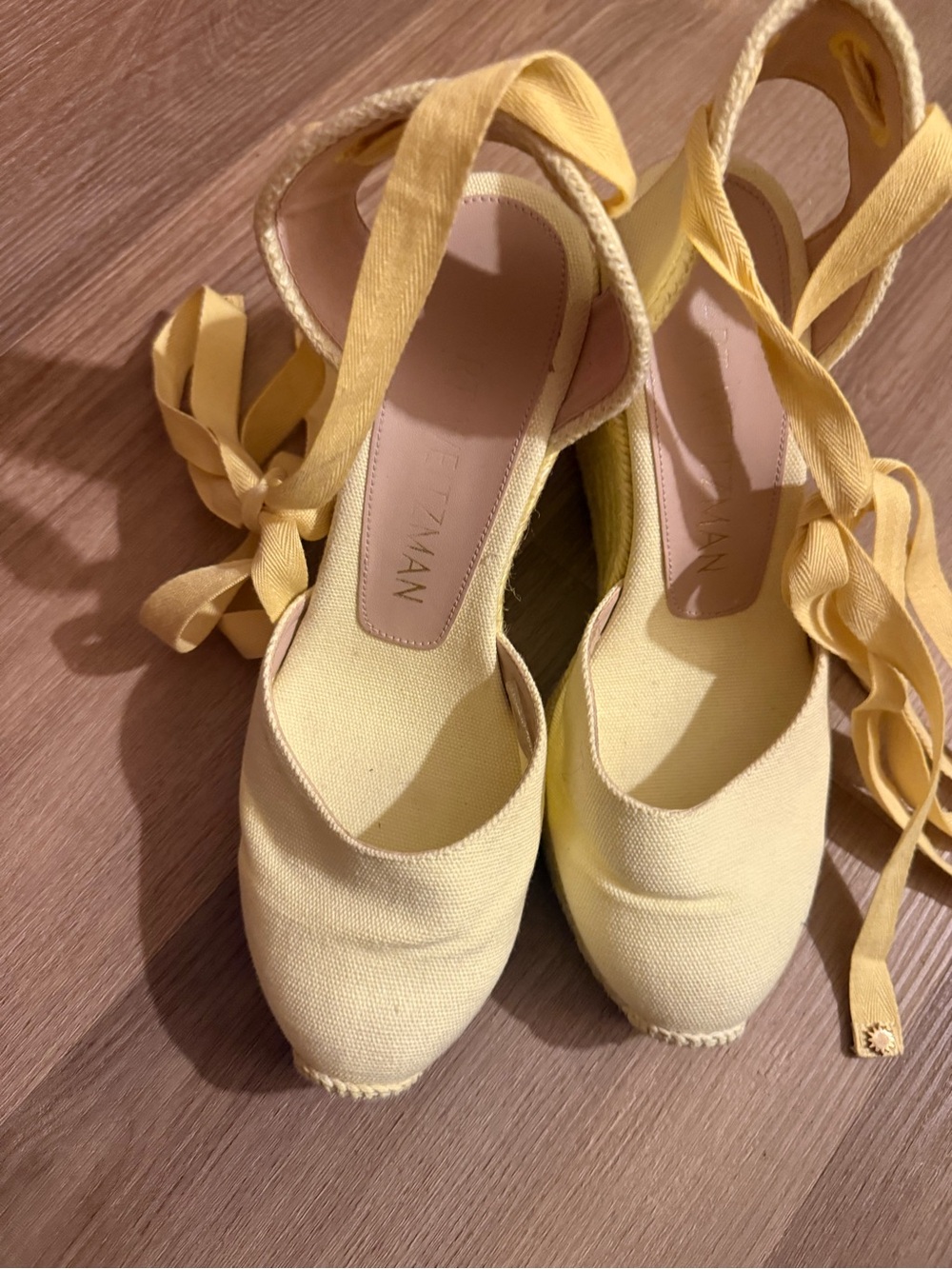 Stuart Weitzman Pale Yellow Espadrille Wedge Sandals - Picture 2 of 12